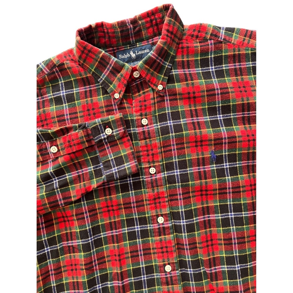 Polo Ralph Lauren Blake LS Shirt Men Large Red Plaid Tartan Flannel Cotton BD - Picture 2 of 12